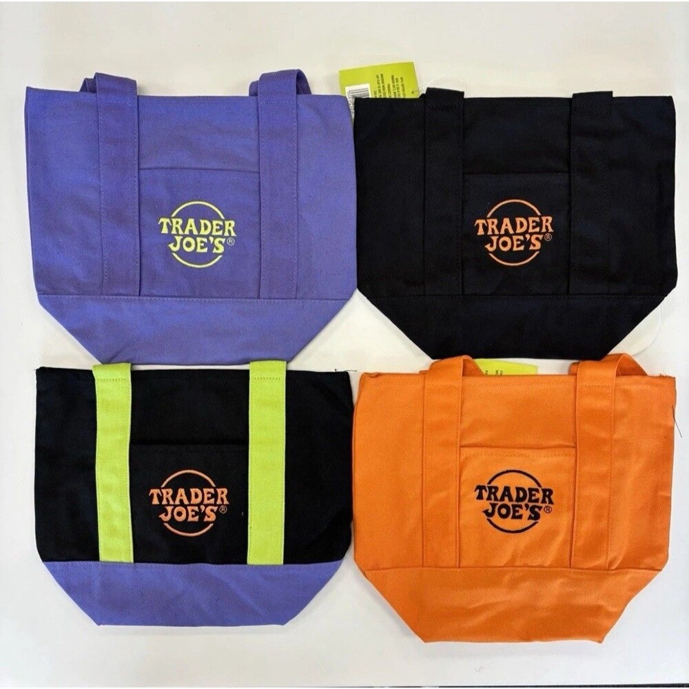 Canvas Tote Bag Set Of 4 Purple Black Orange Trader Joe's Mini Halloween Trick o